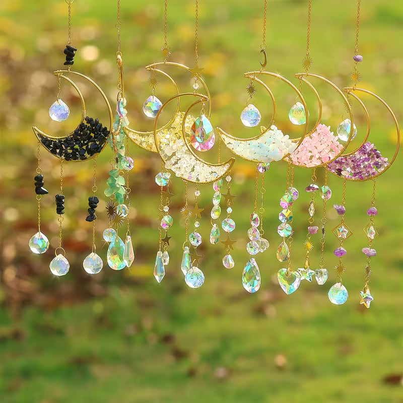 Suncatcher Crescent Moon w/Crystals & Gems